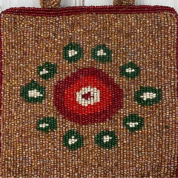 Vintage Moyna Hand Beaded Evening Bag Wristlet Phone Purse Small Sun Seed Pocket - Picture 4 of 12